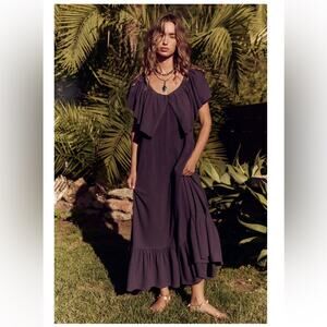 FREE PEOPLE Women's Off The Shoulder Midi With Back Cut Out Ruffle Hem Size XS